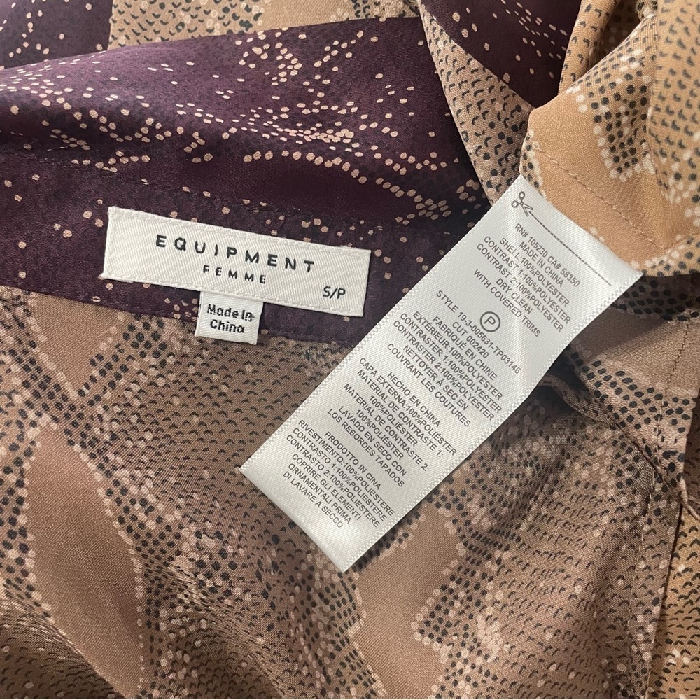 Equipment Femme Yvonet Button Down Blouse Top Brown Snakeskin Print Size Small - Picture 6 of 8